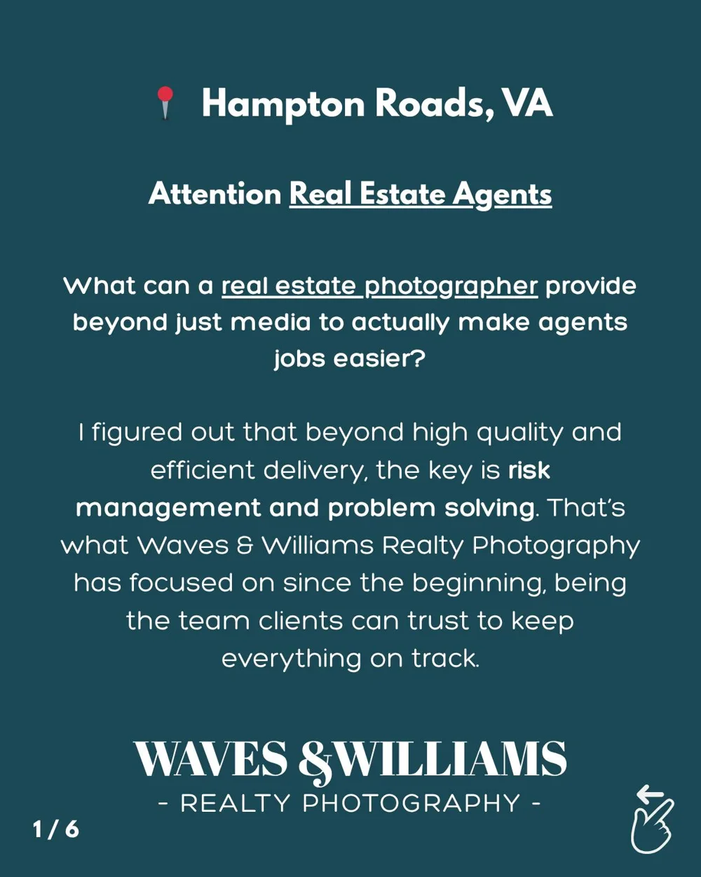 📸 Waves & Williams Realty Photography
(757) 630-2619

What does a real estate photographer actually do beyond just photos?

🌊

It comes down to risk management and problem solving. That’s what we’ve built Waves & Williams around, keeping listings on track no matter what comes up.

~ Same Day Delivery (+$90) to meet tight deadlines
~ Expedited booking, often 24-48 hours out and sometimes same day scheduling
~ Next-day delivery on all and even advanced edits, including object removal and full room clears
~ Tailored scheduling attempts and hands-on client support

The goal is simple, keep listings moving and take pressure off the client.

Contact Us:
📞 (757) 630-2619 | 📧 trey@wavesandwilliams.com
 | 🖥 https://wavesandwilliams.com

🌊
Real Estate Photographer Hampton Roads
#VirginiaBeachRealEstatePhotographer
#realestatephotographer
#RealEstatePhotography
#HamptonRoadsRealEstatePhotographer
#HamptonRoadsPhotographer
#WavesAndWilliams